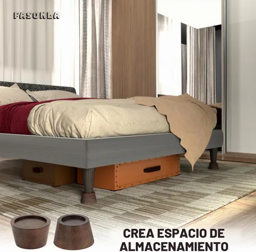 Vista 6 de Elevadores de cama (juego de 4) elevadores de muebles de altura de 2 pulgadas, elevadores de madera maciza de roble para cama, elevadores de muebles