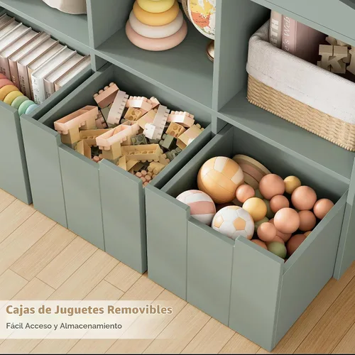 Vista 5 de HITHOS Organizador de almacenamiento de juguetes con estantería y Verde