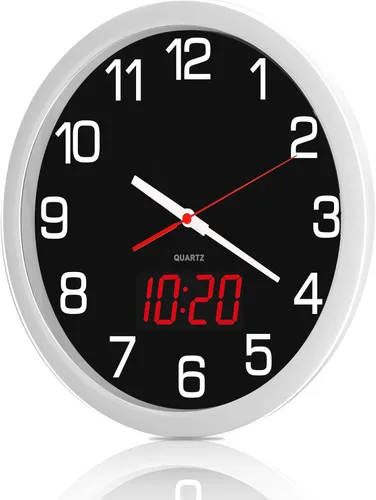 Vista 27 de Reloj de pared analógico de 12 pulgadas, silencioso, sin tictac, reloj de pared grande de cuarzo con LED nocturno, reloj de pared decorativo a