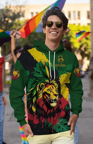 Vista 5 de BJU Sudadera con capucha de la bandera nacional con cordón y estampado 3D de manga larga, unisex