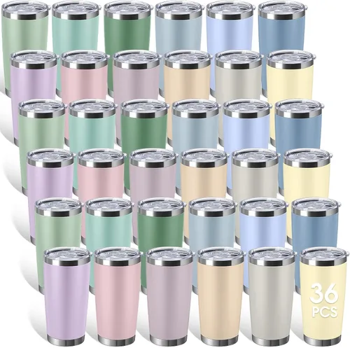 Vista 13 de Sieral 36 Pack Stainless Steel Tumblers Bulk with Lids, 20 oz, Cool Color Color fresco