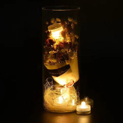 Vista 4 de Luces de Halloween sumergibles cr2032, funciona con pilas, bajo el agua, impermeable, luz de té LED para eventos, centros de mesa, jarrón, floral