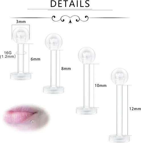 Vista 2 de D.Bella Retenedores de piercing transparentes de 16G para cartílago flexible para hélix, daith, rook, tragus, retenedor de aretes Bioflex, nariz