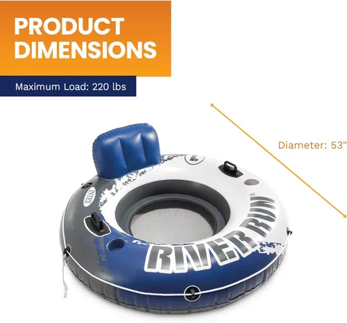 Vista 3 de INTEX 58825EP River Run 1 Salón flotante inflable: respaldo cómodo - portavasos integrados - Asas de agarre duraderas - Cuerda de agarre completa