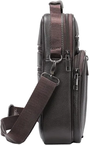 Vista 3 de Hebetag Bolso bandolera de cuero pequeño para hombres y mujeres, para viajes al aire libre, negocios