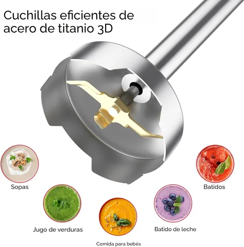 Vista 3 de Batidora de inmersión de mano para cocina, licuadora de emulsión de mano con cuchillas de titanio, batidora de mano eléctrica de 12 velocidades