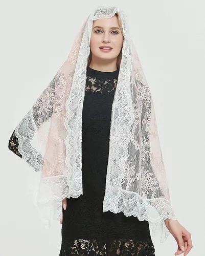 Vista 31 de Bufanda de encaje floral vintage de pestañas capilla velo mantilla infinito latino masa S04