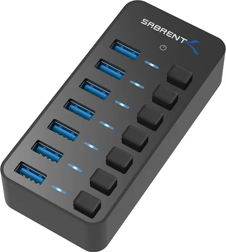 Vista 10 de SABRENT Hub USB-C de 7 puertos con interruptores de alimentación, USB 3.2 de 5 Gbps, concentrador alimentado de 48 W con 3 puertos USB-A + 4 puertos