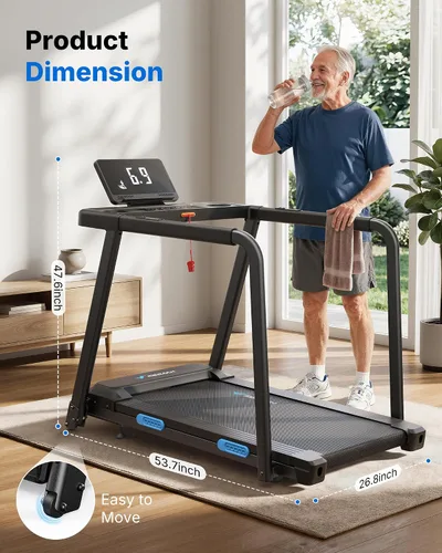 Vista 7 de MERACH T12 Foldable Treadmill for Home, 300 LBS Capacity, Wide Running Belt 15% Auto Incline Treadmill with LED Display, Smart App, 2.5HP