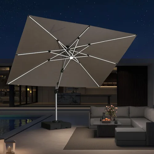 Vista 34 de PURPLE LEAF Sombrilla de patio de 9 x 12 pies con luces, sombrilla rectangular voladiza para exteriores, funciona con energía solar, LED