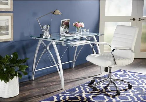 Vista 5 de Realspace® Vista - Escritorio de cristal para computadora, 48 pulgadas, color plateado