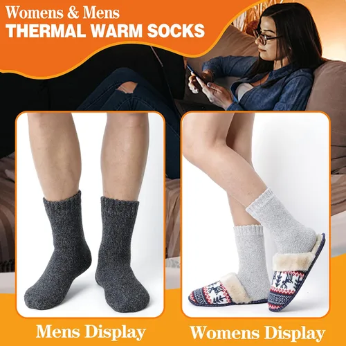 Vista 7 de 3 pares de calcetines térmicos cálidos para mujeres y hombres, calcetines de esquí de invierno con aislamiento para botas gruesas para clima frío