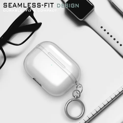 Vista 4 de Funda protectora de silicona híbrida compatible con AirPods 3, AirPods de 3ª generación 2021 con llavero delgado de dos piezas a presión en la funda
