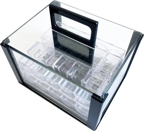 Vista 6 de Yuanhe Deluxe Acrylic Poker Chip Case Poker Chip Carrier(600 Chips Capacity)-With 6 Chip Racks/Chip Trays