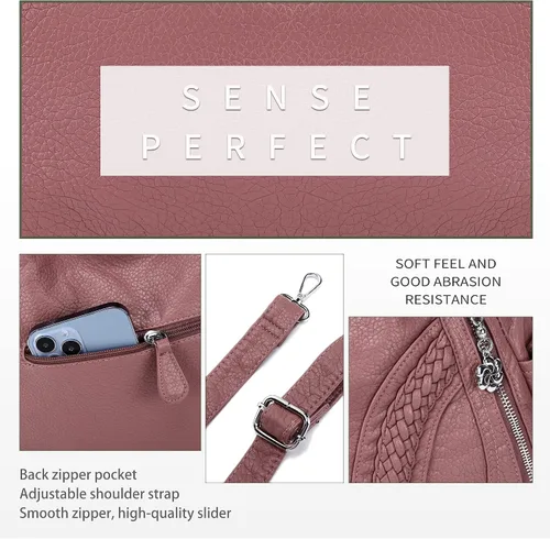 Vista 5 de Carteras y bolsos de mano para mujeres, bolso tote de moda, bolsos de hombro con asa superior, carteras tipo satchel de cuero sintético lavado