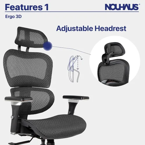 Vista 7 de Nouhaus Ergo3D - Silla ergonómica de oficina con soporte lumbar de malla con reposabrazos ajustable 4D, reposacabezas y ruedas ajustables, respaldo