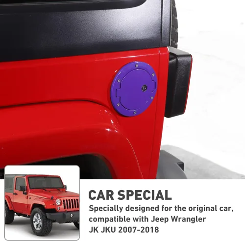 Vista 4 de Tapa de gasolina para Jeep Wrangler JK con cerradura, compatible con Jeep Wrangler JK JKU 2/4 puertas 2007-2018 (1 unidad, morado con cerradura)