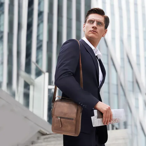 Vista 2 de Bolso cruzado mediano y pequeño para hombre, bolso de hombro para hombre, bolso de cuero, bolso de mensajero de regalo