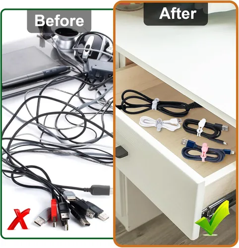 Vista 6 de 32 bridas de silicona para cables, organizador de cables de datos, correas de cables de silicona, reutilizables, organizadores de cables elásticos
