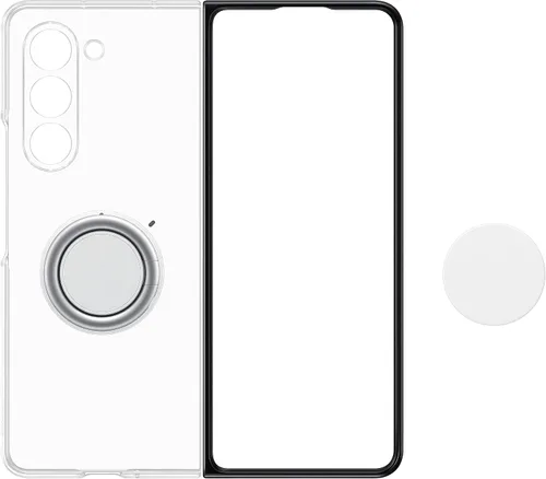 Vista 4 de Samsung Funda protectora transparente para Galaxy Z Fold5 con agarre, soporte, accesorios y accesorios incluidos, versión estadounidense