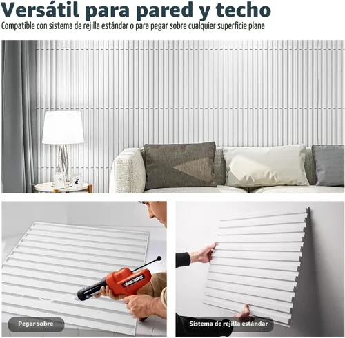 Vista 5 de Art3d Panel de pared de listones 3D, panel texturizado acanalado de 12 azulejos 19.7 x 19.7 pulgadas - Blanco Cuadrado - Blanco