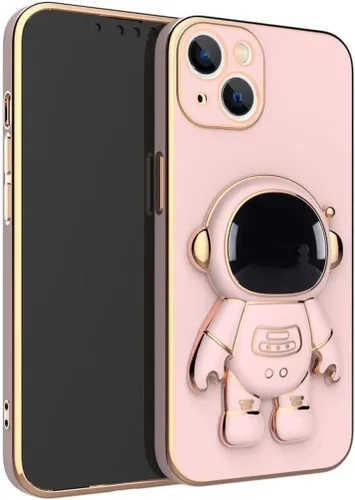 Vista 3 de Funda de astronauta para iPhone 14 iPhone con protector de cámara, TPU suave a prueba de golpes, con soporte de astronauta 2023 (rosa)