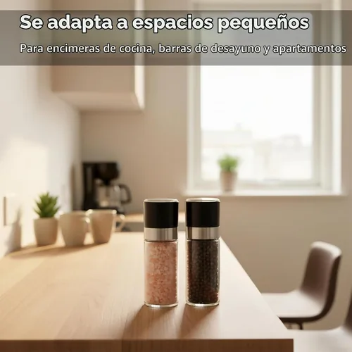Vista 6 de Juego de Molinillo de Sal y Pimienta - Especieros con Grosor Ajustable para Condimentos de Cocina (1.7 pulgadas x 5.1 pulgadas)