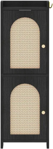 Vista 10 de Gabinete de almacenamiento pequeño de ratán con 2 puertas y estante Ratán negro
