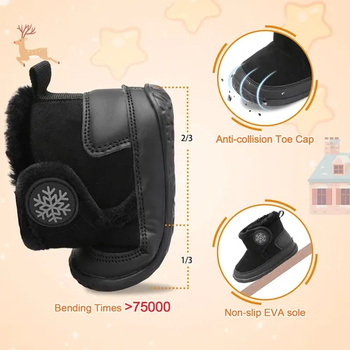 Vista 5 de L-RUN Botas de bebé para bebés, niños y niñas, tobillo cálido de gamuza con forro de felpa, pantuflas de casa para niños pequeños, zapatos