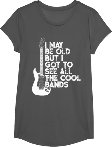 Vista 32 de Camiseta con texto en inglés "I May Be Old But I Got to See All The Cool Bands" Negro