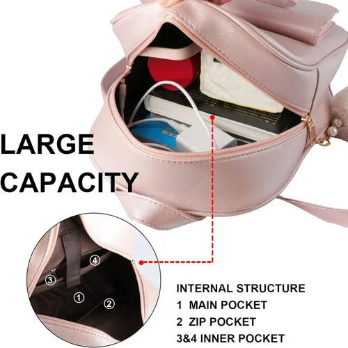 Vista 17 de ZGWJ Mini mochila de cuero con moño, mochila pequeña, linda mochila casual de viaje para niñas y mujeres, M, Mochilas tipo mochila