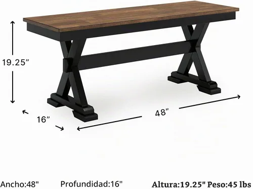 Vista 3 de Signature Design by Ashley Wildenauer Farmhouse - Banco de comedor de 50 pulgadas, marrón oscuro y negro