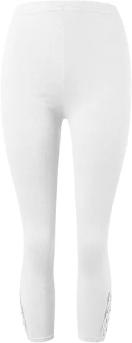 Vista 3 de Featur - Leggings de yoga recortados para mujer, cintura alta, pantalones capri elásticos con costuras de encaje, talla grande, pantalones