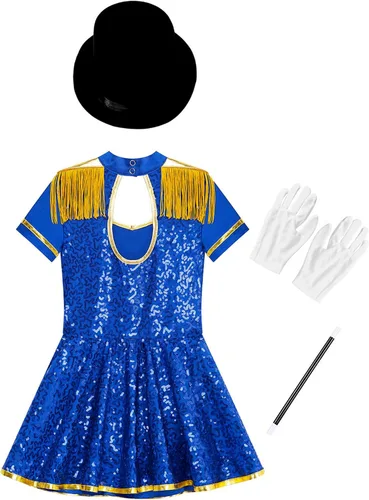Vista 4 de Yihuimin Disfraz de circo Royal Ringmaster para niñas grandes, vestido de baile de lentejuelas, uniforme de tambor