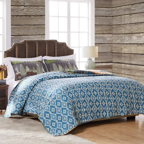 Vista 2 de Greenland Home juego de edredón con diseño de pinos y osos, negro, Algodón, Multicolor, gemelo