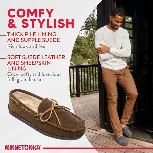 Vista 4 de Minnetonka - Pantuflas con suela rígida y forro de pelo para hombre