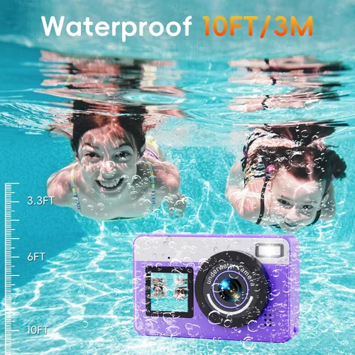 Vista 3 de Maxmango D70 Underwater Digital Camera for Kids - 10FT Waterproof Cam with 16GB Card, 48MP Autofocus Dual-Screen Selfie Underwater Camera for