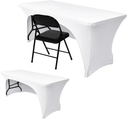 Vista 16 de Nasitos Paquete de 2 Manteles Ajustados de Spandex Negro para Mesas de 4 Pies - Cubierta para Mesa Plegable con Respaldo Abierto, Tela Lavable