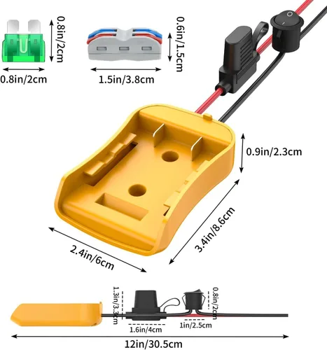 Vista 5 de Kzreect Paquete de 2 adaptadores para ruedas eléctricas compatibles con batería Dewalt 20V, kit convertidor con portafusibles, interruptor