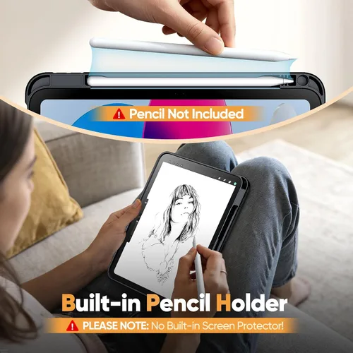 Vista 7 de JETech Funda con función atril para iPad (A16) de 11ª/10ª generación (2025/2022) con soporte para lápices, funda delgada a prueba de golpes, parte