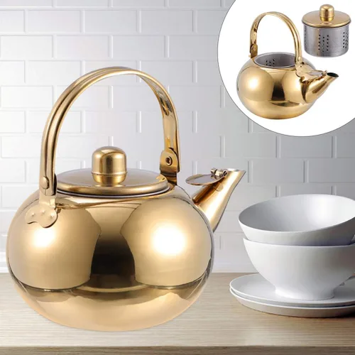 Vista 9 de Hemoton Tetera de acero inoxidable con infusor para florecer y floja el fabricante de té de la hoja 1. 5L oro