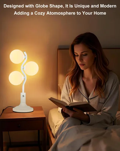 Vista 5 de Lightdot Lámpara de Mesa Globo de Mediados de Siglo Regulable Moderna de 3 Luces Blanca Lámpara de Escritorio 3000K Blanco Cálido Lámpara de Mesita