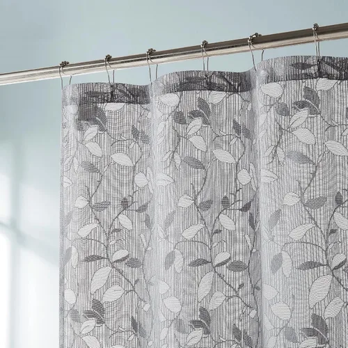 Vista 11 de ASATEX Cortina de ducha de encaje semitransparente gris. Cortina de baño romántica con patrón de hojas florales de 36 x 72 pulgadas. Haz que el baño