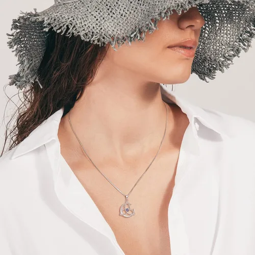 Vista 2 de YL Collar de nudo celta de plata de ley 925 con colgante de luna y piedras preciosas para mujer