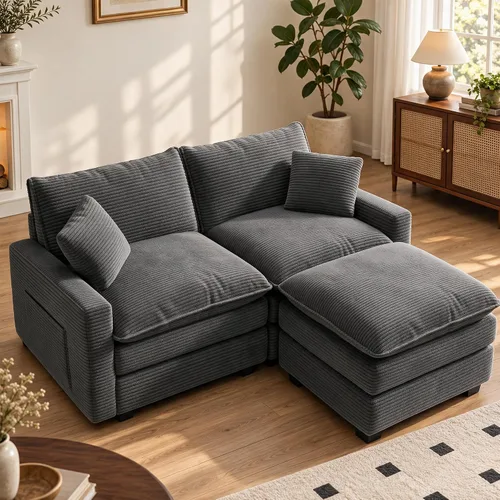 Vista 31 de Sofá seccional modular de 107", sofá de nube en forma de L con otomana Negro