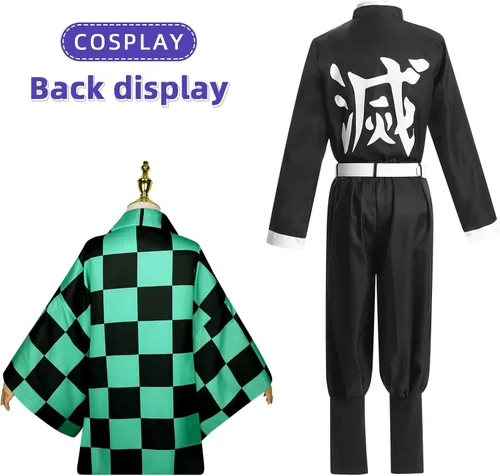 Vista 4 de Conjunto de disfraz de cosplay de anime, traje de Demon Slayer uniforme completo para niños y niñas