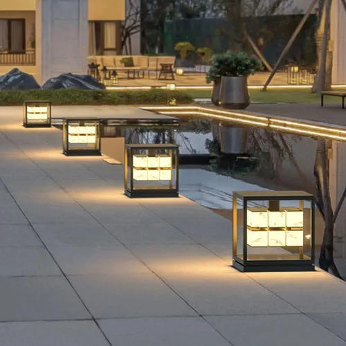 Vista 3 de Luces de poste para exteriores, lámpara de pilar clásica china de imitación de mármol, luz de pilar de puerta de mármol, lámpara de pie de casa