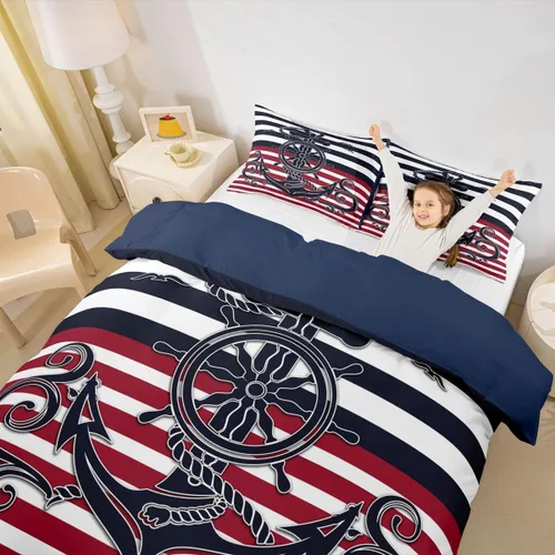 Vista 38 de Erosebridal Funda de edredón de ancla náutica, juego de ropa de cama con brújula oceánica, tamaño individual para niños, adolescentes, adultos
