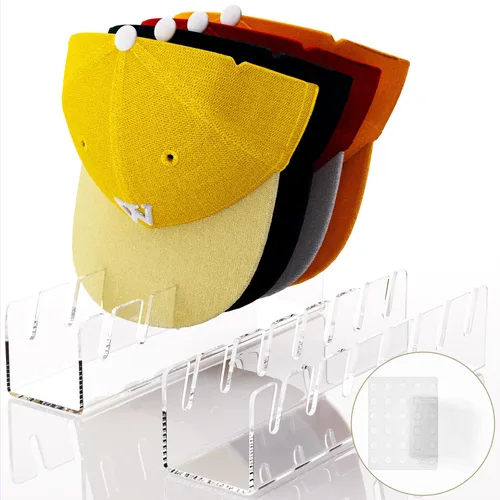 Vista 8 de Soporte para gorras de béisbol, 2 unidades, organizador de sombreros de acrílico sin instalación para 14 gorras de béisbol, soporte para sombreros