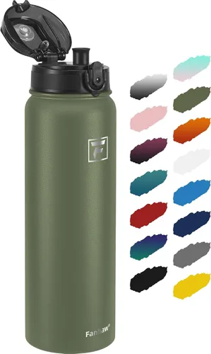 Vista 8 de Fanhaw Botella de agua térmica para llevar, apta lavavajillas, de 20 onzas, acero inoxidable, doble pared, reutilizable, a prueba de fugas y sudor